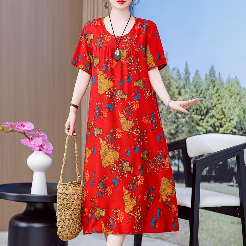 Plus Size Eleganckie sukienki letnie Luźne sukienki typu oversize z krótkim rękawem w stylu vintage Kobieta