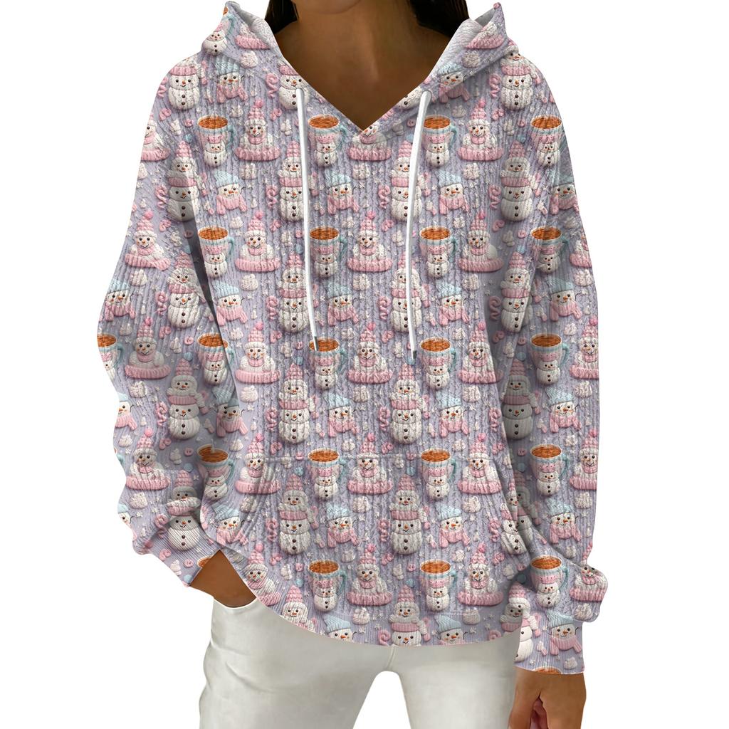 Women's Fashion Casual Christmas Print Pullover Long-Sleeve Hooded Sweatshirt