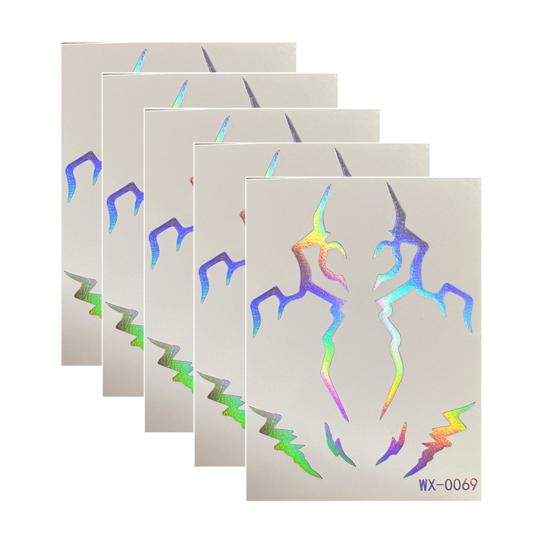 5 Sheets Holographic Lightning Tattoos Flash Temporary Stickers Full Color Body