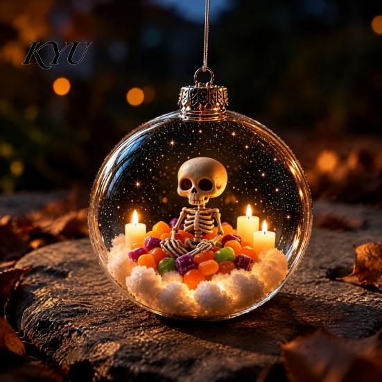 Gift for Halloween Party Glowing Sphere, Lighted Clear Ball Ornament, Cute Witch Hanging Decoration Cat, LED Indoor Mantel Decor Holiday
