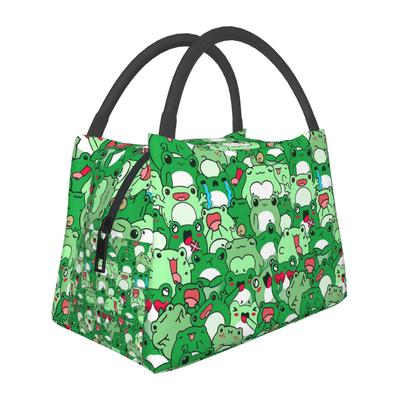 Crowded Cute Frog Pattern Insulated Lunch Bag for School Bento Storage Food Boxes Container Cooler Thermal Lunch Box Tote