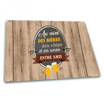 [Q3790] - Cutting Board / Trivet 'Messages' (In the Name of Beers, Chips and Evenings with Friends) - 30x20 Cm