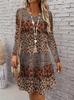 Women's Long Sleeved Round Neck Mini Dress, 3D Retro Geometric Pattern Printed Casual Vacation Style Dress Vestidos De Mujer