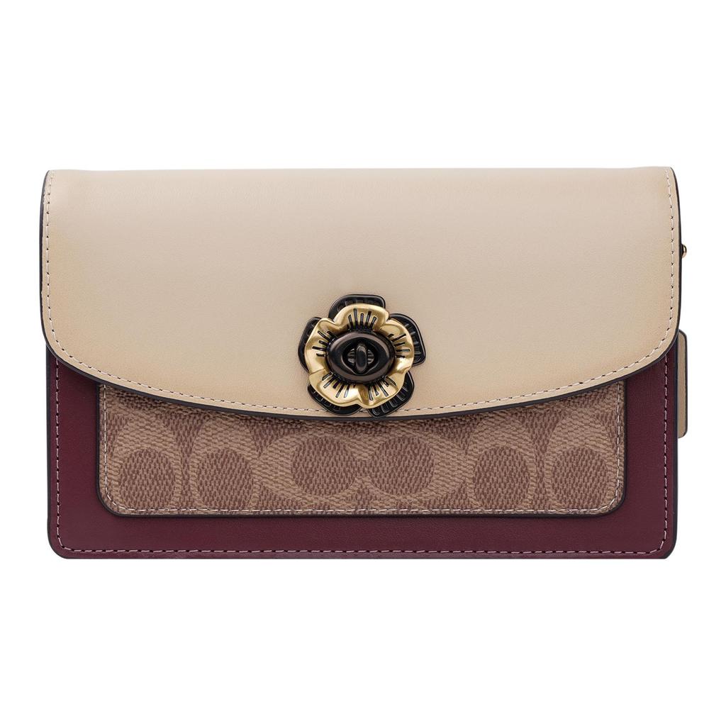 Coach Parker 18 Camellia Turnlock Color Block Signature Print Coated Canvas And Leather Chain Shoulder Bag Women Shoulder Bag 1680-B4QVB