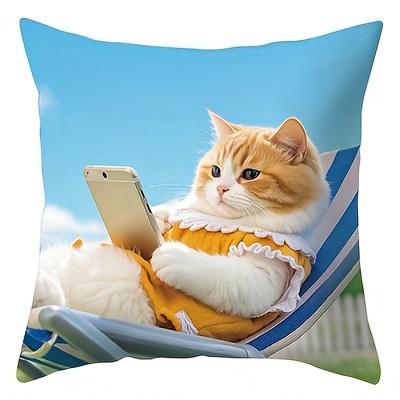 

1/4pcs Cozy Cute Cats Relaxing Outdoor Throw Pillow Covers Summer Holiday Sofa Bed Decorative Pillowcases Cushion cover 45x45cm-1pcs