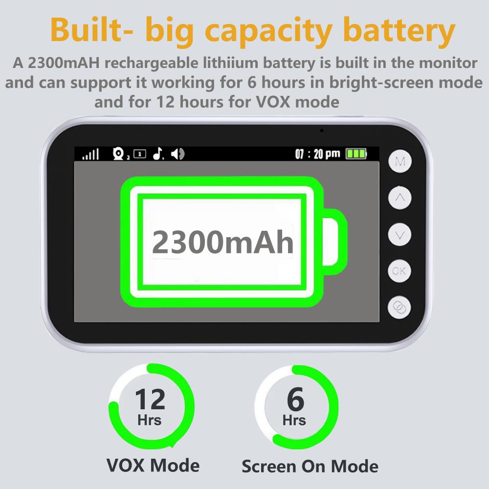 Ecran LCD de 4,3 inchi 720P Monitor pentru bebeluși Cameră video Zoom 2X Temperatura cu durată lungă de viață a bateriei Viziune nocturnă Audio bidirecțional Muzică