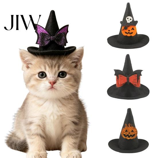 Small Animal Holiday Headwear Pet Halloween Witch Hat, Bows/Pumpkins Decor, Adjustable Felt Store Promotional Accessory Costume Accessory, Lightweight