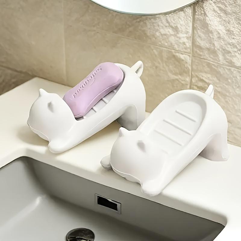 Cute Cat Soap Holder Creative Non-Slip Bathroom Soap Dish with Drainage