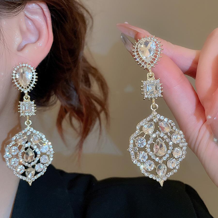 Flash Drop Square Round Pendant Earring for Women Light Luxury High-end Drop Earrings 2025 Wedding Luxury Designer Zircon