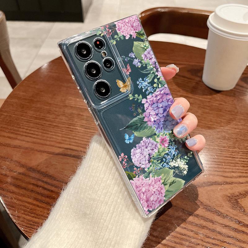 Retro Flowers Pattern Phone Case For Samsung Galaxy S26 S25 S24 S23 Ultra S22 S26 Plus S24 S21 FE S25 Edge Clear Soft TPU Cover