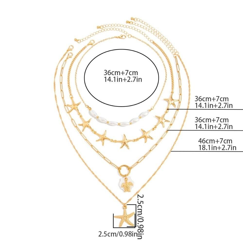 4Pcs Zinc Zinc Alloy Pearl Shell Starfish Necklace Set Multi-Layer Starfish Beach Pendant Daily