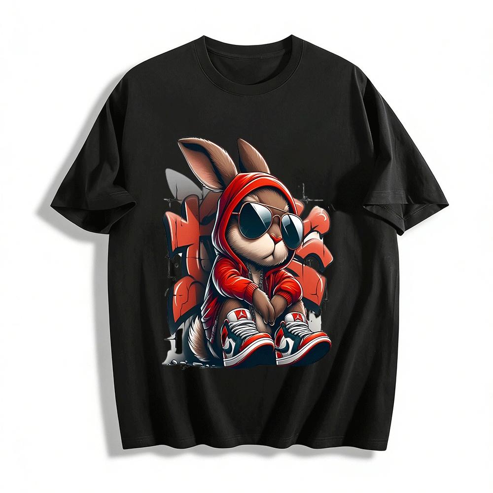 

Hip Hop Rabbit Print Hoodie Street Style Casual Top For Men Women Pure cotton T-shirt XXS