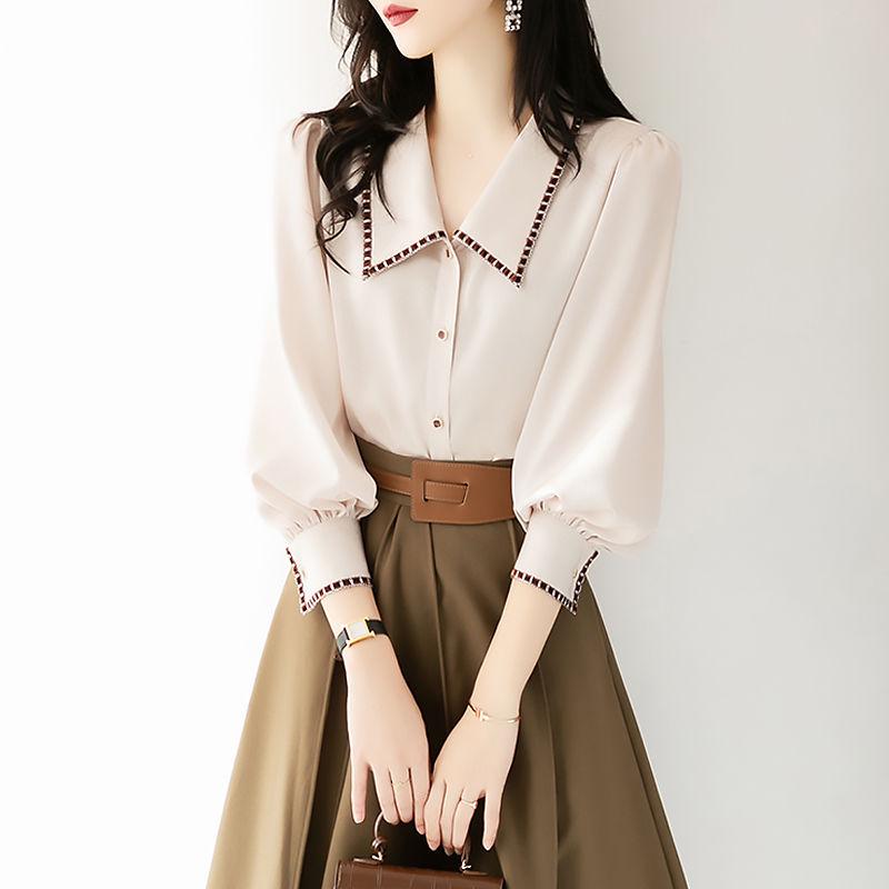 

2024 Puff Sleeve Chiffon Blouse - Spring/Autumn Fashion for Women Large