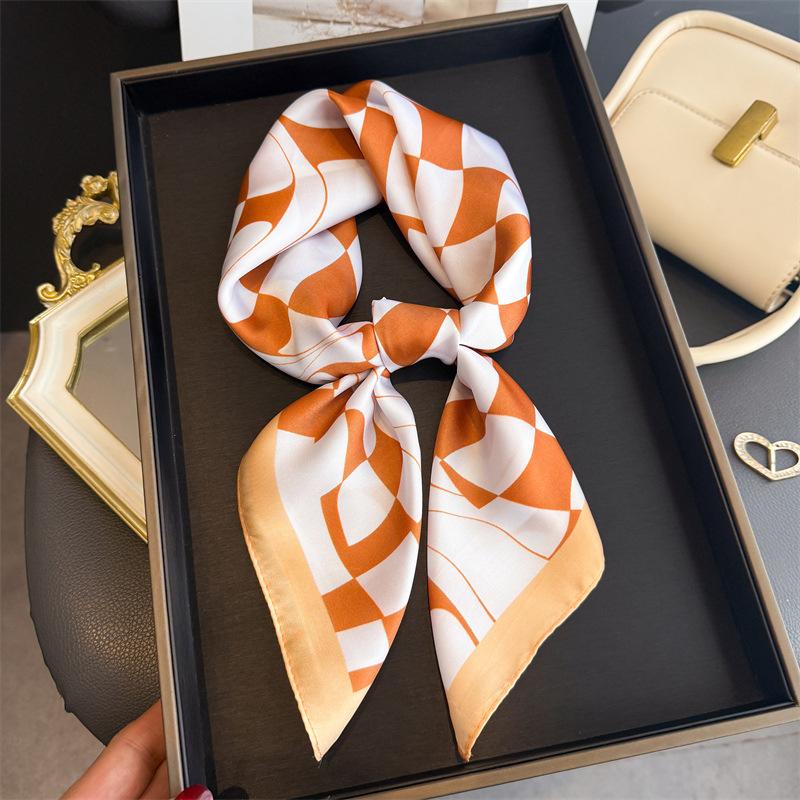 Luxury Print Design Shawl Square Scarf For Women Soft Satin Wraps Neckerchief Female Hair Bands Ribbon Headband Bandana
