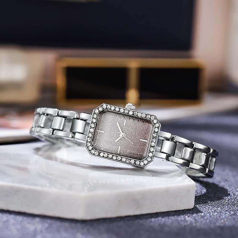 Korean Style Rhinestone Square Ladies' Watch - Starry Sky Quartz with Petite Bracelet