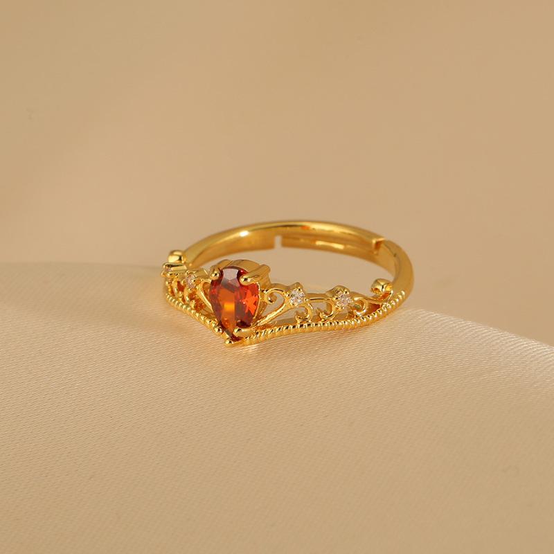 Crown Vintage Ruby Ring For Women Unique Adjustable Open Design Fashionable Statement Jewelry