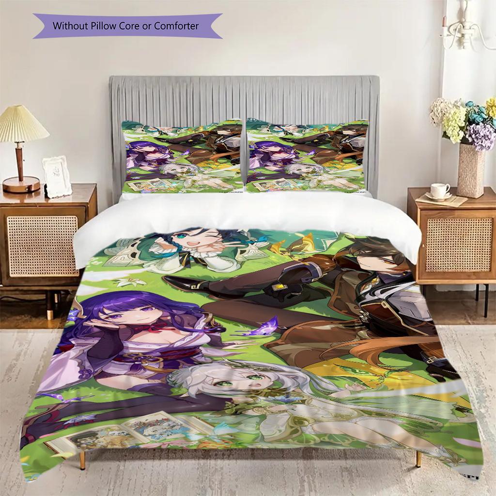Genshin Impact Vibrant Characters Threepiece Set 1 Duvet Cover 2 Pillowcase Without Core Soft And Comfortable Bedding Set