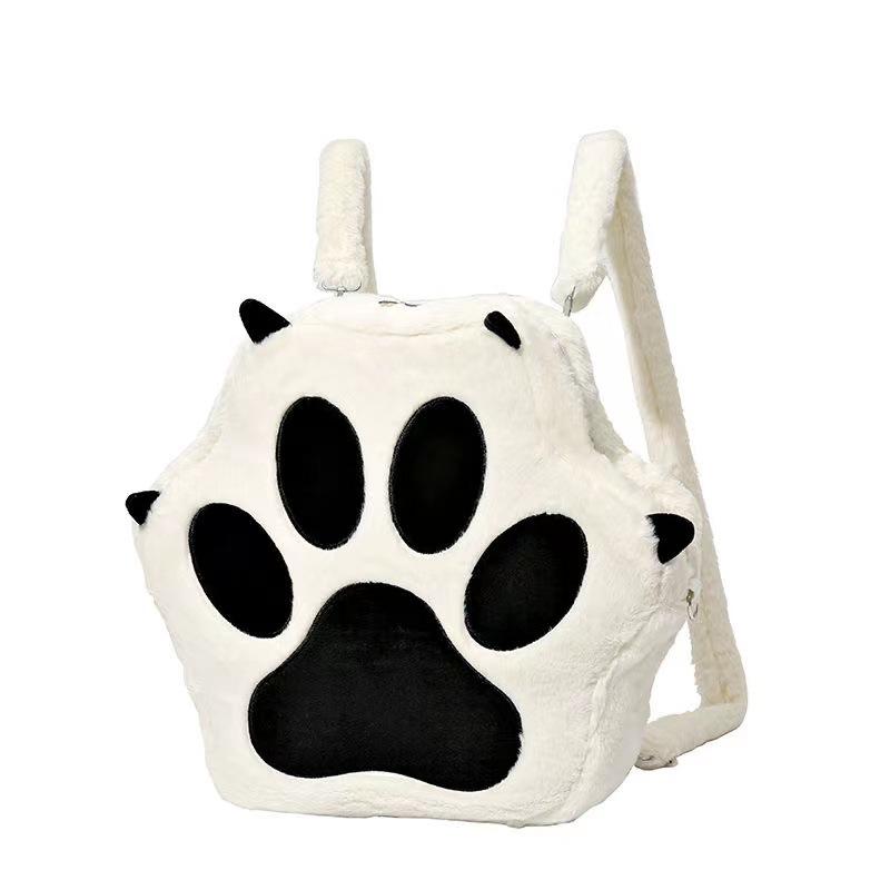 

Puppy Paw-Shaped Plush Large-Capacity Backpack, Featuring a Zip Closure Design, Stylish Faux Fur Leather Bag, Creative Trendy School Backpack белый