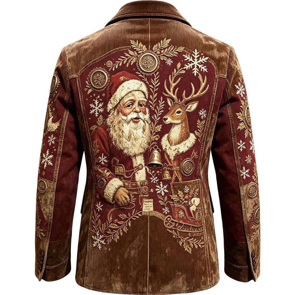 Heren Corduroy Business Casual Pakjas met Kerstprint voor Feestdagen