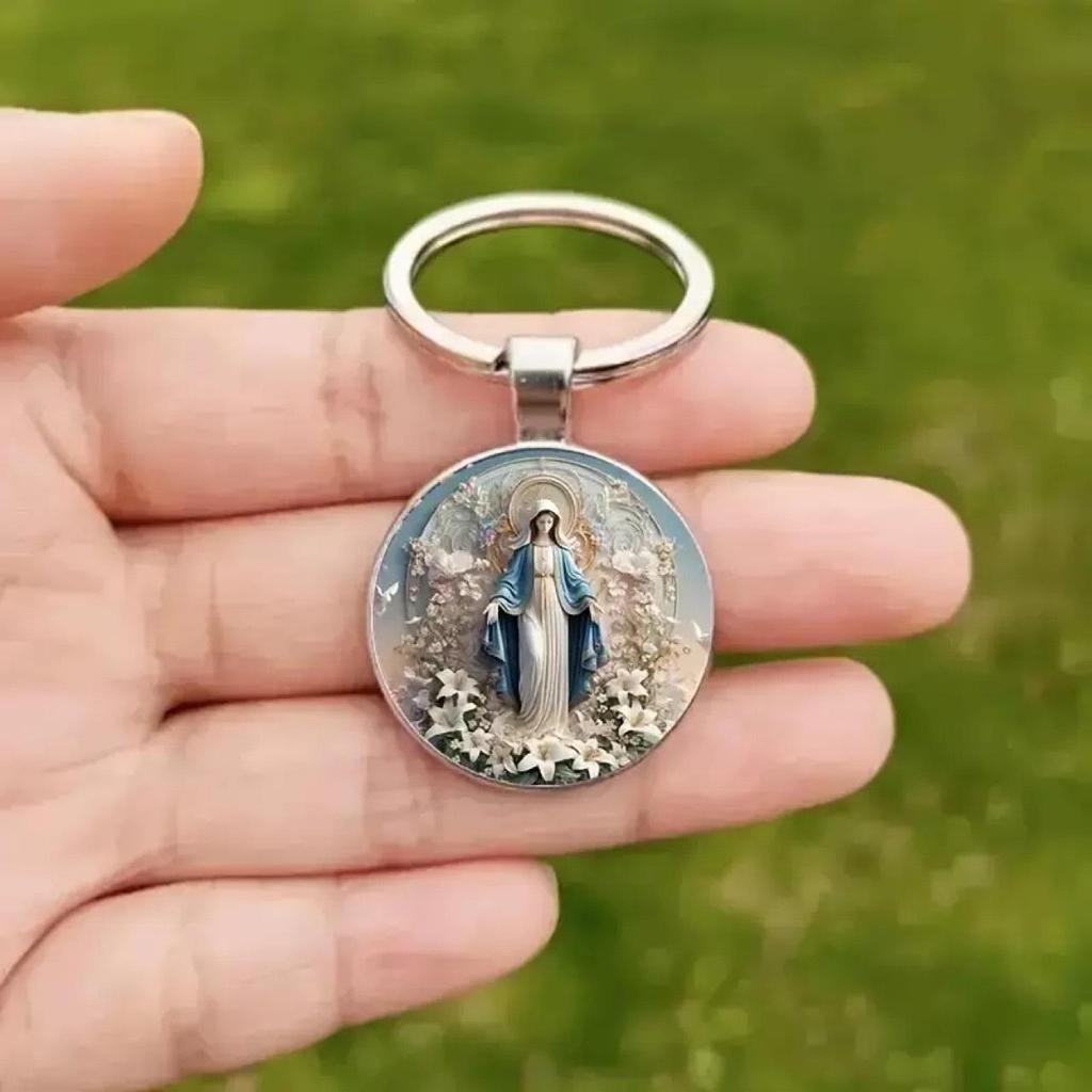 Virgin Mary Pattern Alloy Round Keychain - Anniversary Jewelry Gift