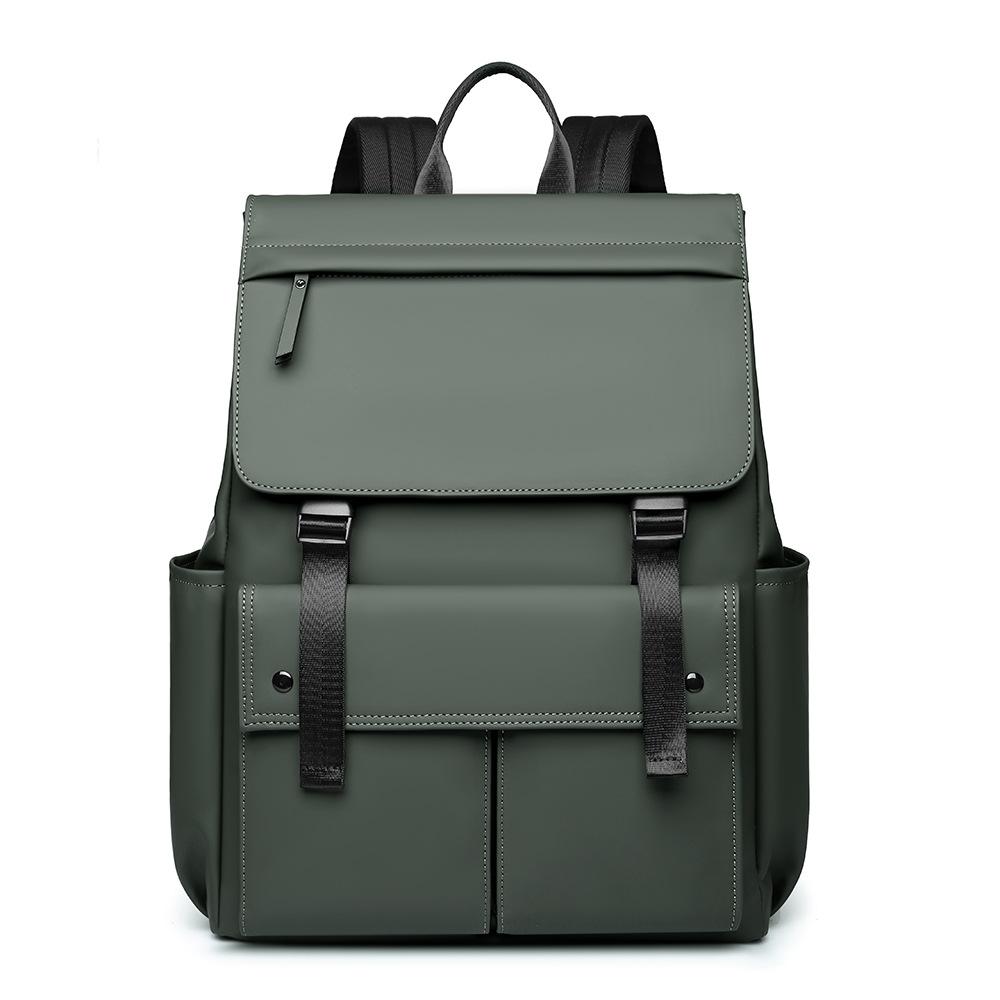 

Кожаный Однотонный Мотоциклетный Нейтральный Рюкзак с Большой Крышкой для Мужчин и Женщин в Японском и Корейском Повседневном Стиле зелёный