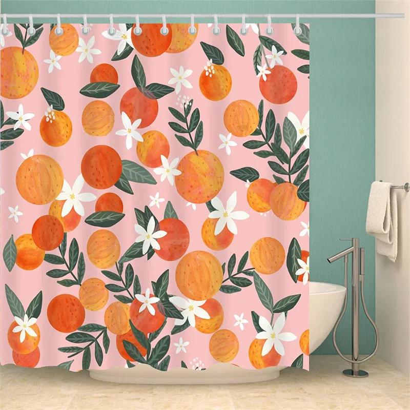 Frucht Duschvorhang Aquarell Orange Pfirsich Zitrone Erdbeere Orange Papaya Niedlich Bunt Badezimmer Dekorativ Duschvorhänge
