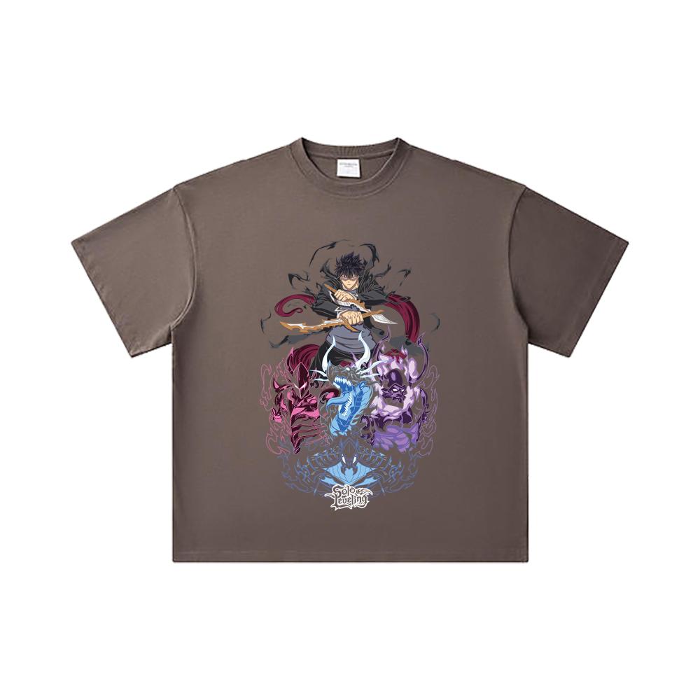 260 GSM Doppelgarn 32er Zählart 100% Baumwolle Solo Leveling V15 Druck Unisex Schweres Baumwoll-T-Shirt