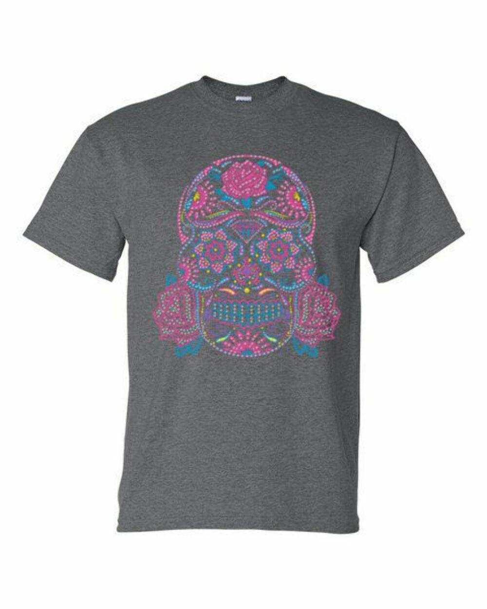 T-Shirt - FLORAL SKULL MUERTA RHINESTONES - GOTHIC / NOVELTY Adult DryBlend? S