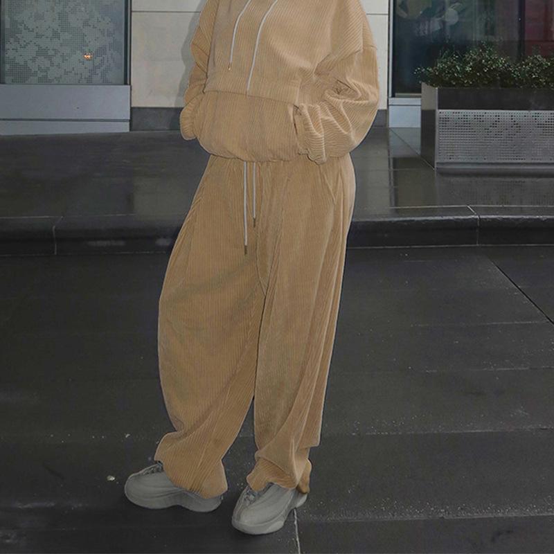 Women's Slim High Solid Color Corduroy High Waist Casual Straight Leg Pants