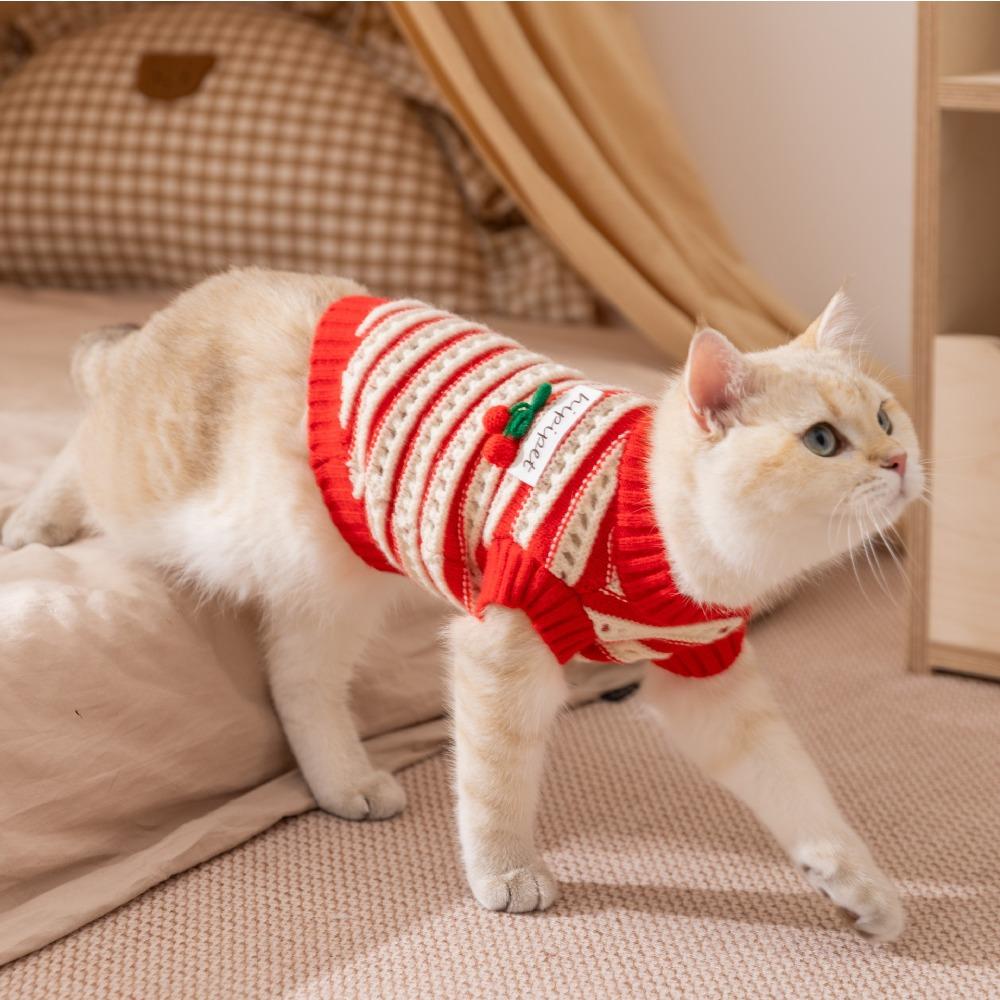 Katzenkleidung roter Weihnachts-Strickpullover deutscher Katze haarloser Katze Herbst und Winter warm zwei Füße verdickt Haustierkleidung