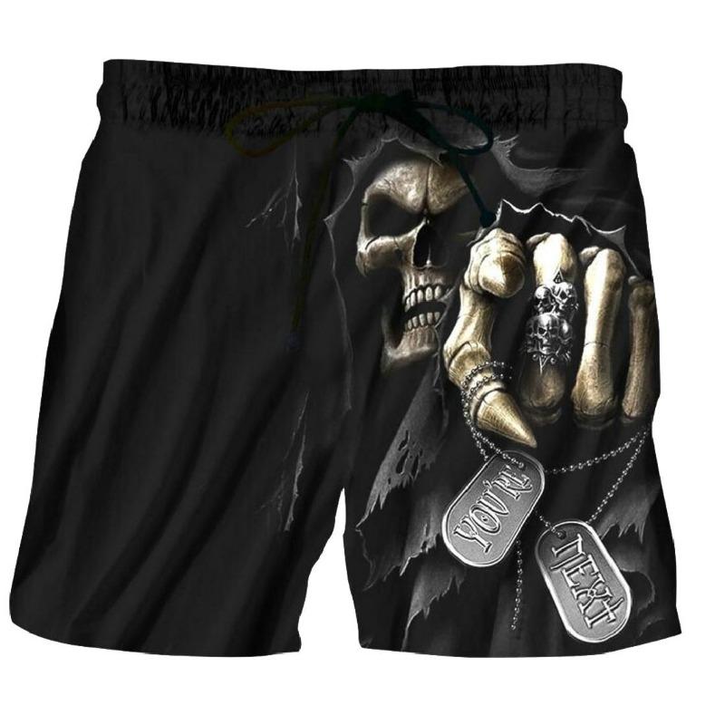 Men's Summer Quick-drying Beach Shorts 3D Printed Skull Print Breathable Surf Pants Loose Holiday Seaside Casual Pants