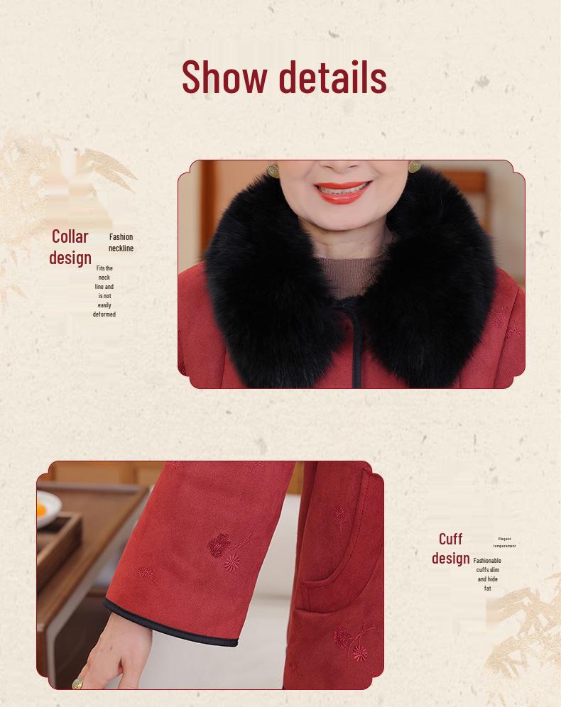 2025 New Chinese Style Faux Mink Velvet Coat for Middle-Aged & Elderly Women - Autumn/Winter Leather-Fur Blend