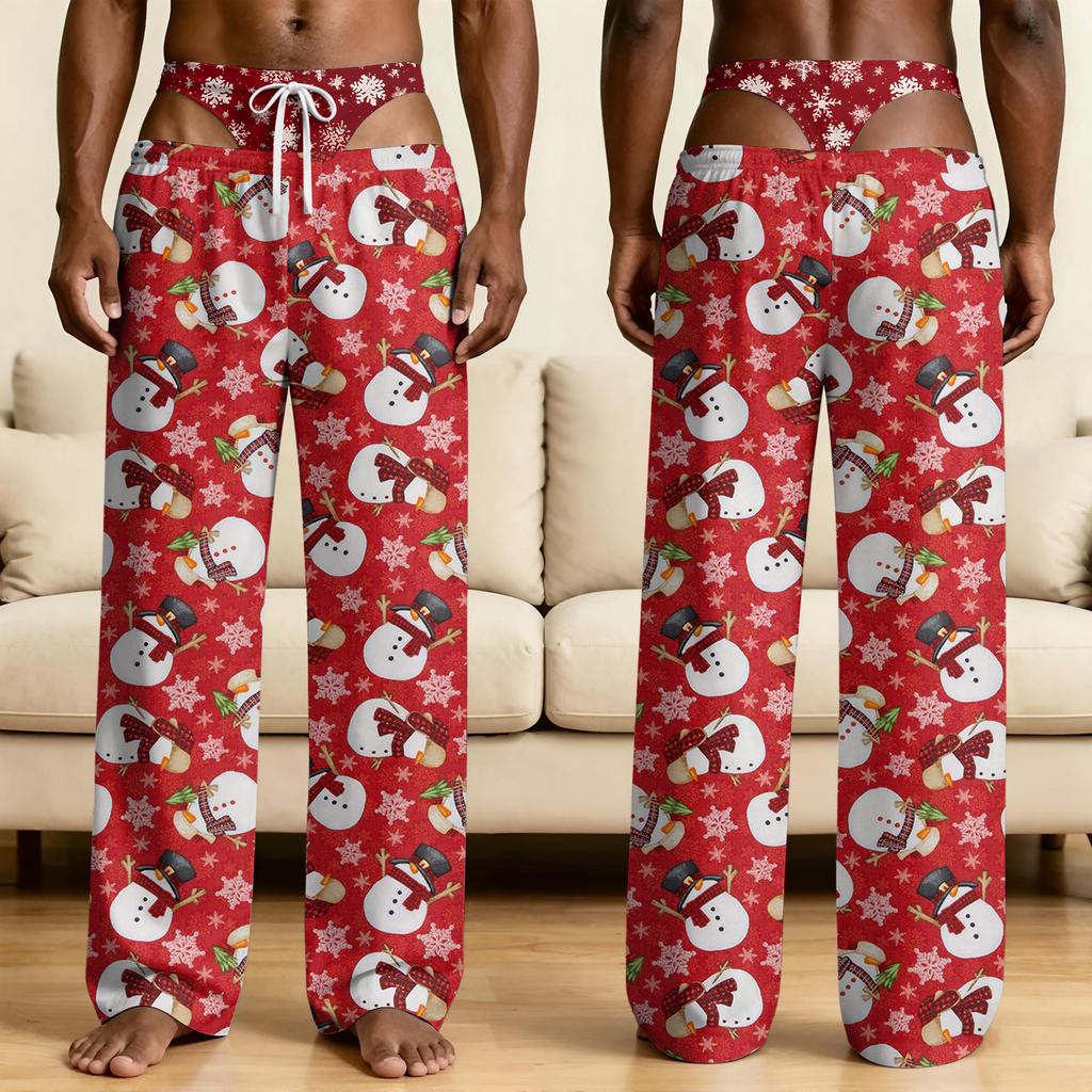 Men's Funny Novelty Pajama Pants with Fake Underwear Print - Halloween Sleepwear