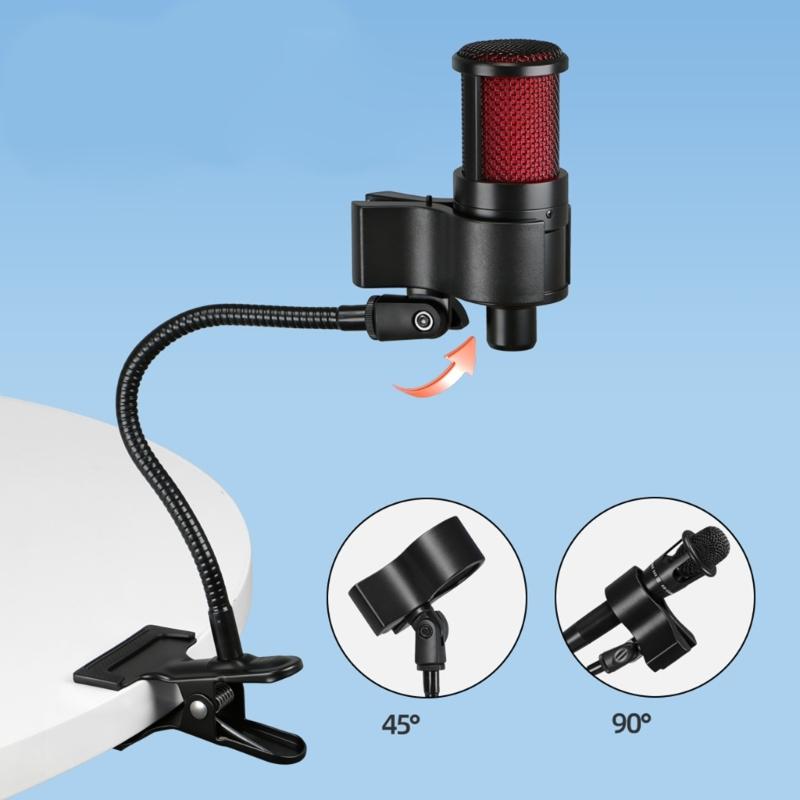 Flexible 360 Degree Rotatable Gooseneck Arm Stand Heavy Duty Clamp Microphone Holder for Podcast Video Streaming