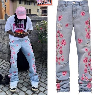 Pantaloni Denim da Uomo Ricamati a Gamba Dritta - Stile Street Fashion Europeo e Americano