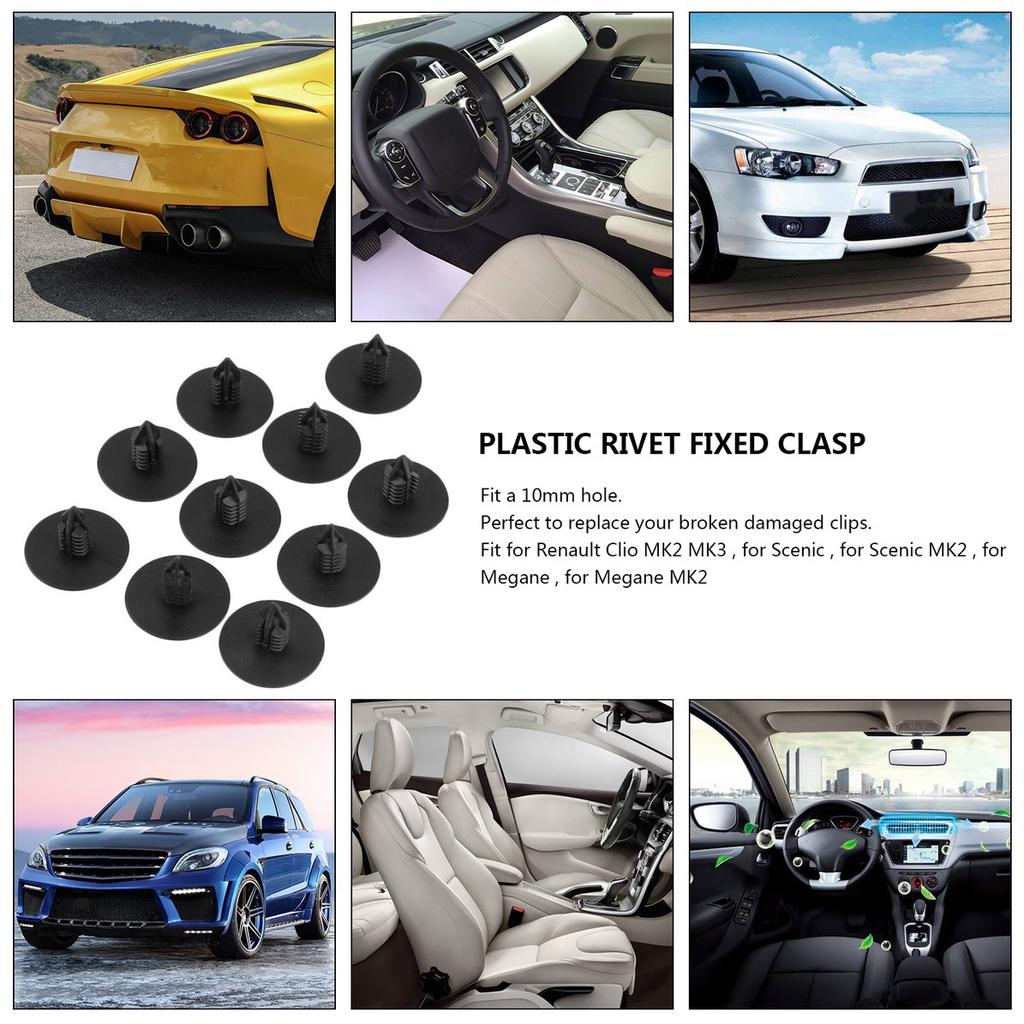 10Pcs RENAULT CAR WHEEL ARCH COVER FASTENER BLACK CLIPS