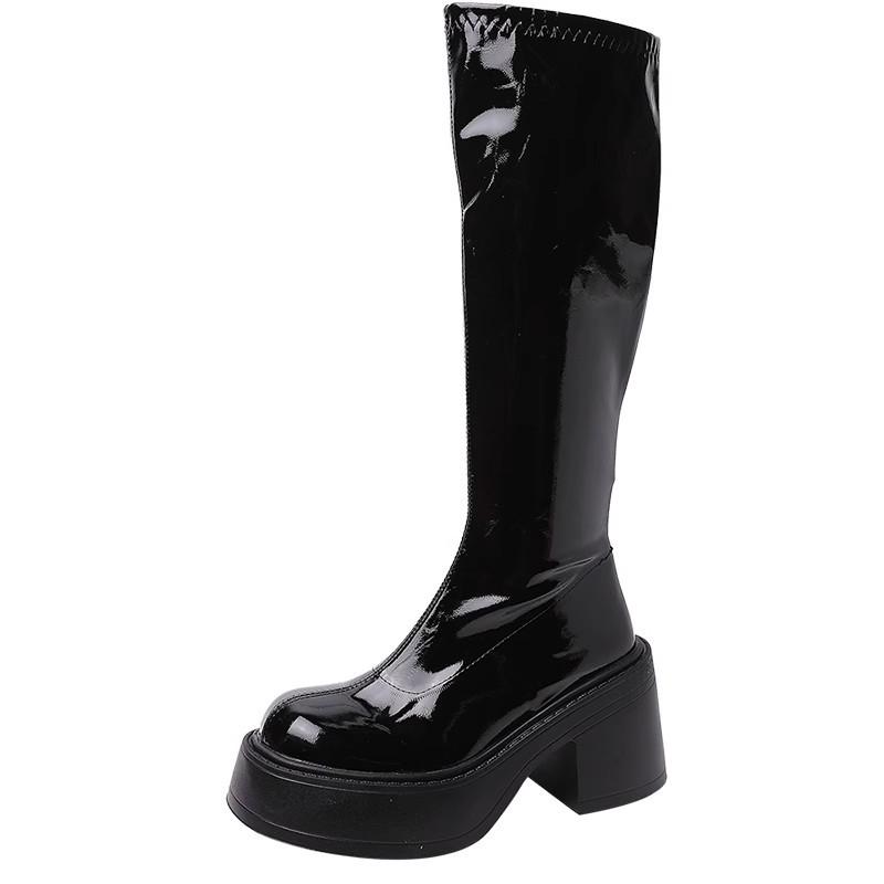 Retro summer western cowboy boots women's short boots 2025 new knight boots high heel small glossy high boots