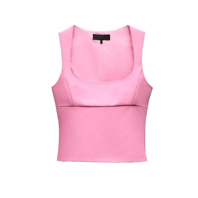 Spring New Gyaru Style Slim fit Slimming Vest Square Collar Elastic Top 2745777 2777