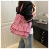 Fashion Drawstring Bag Large Capacity Plaid Tote Bag All-match Lotus Leaf Shoulder Bag  Storage Bag