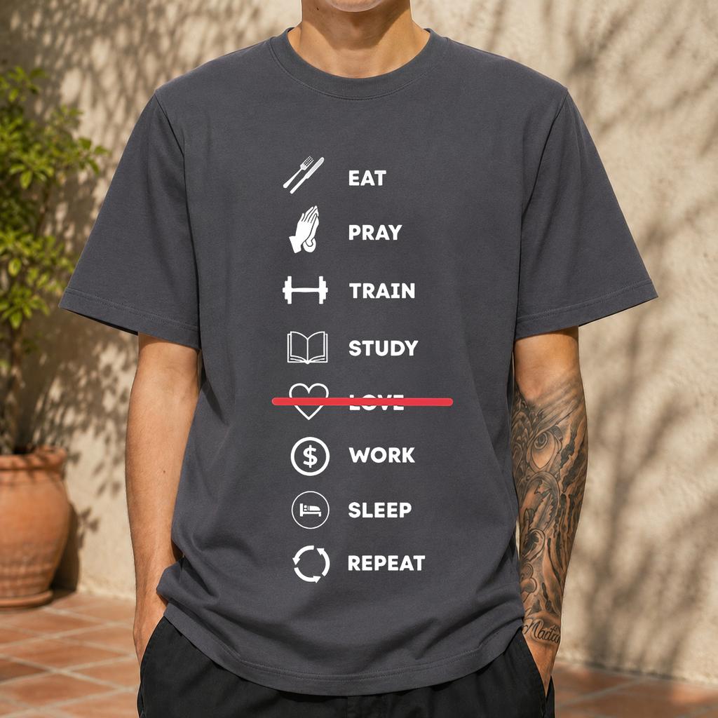 2026 New Cotton Tshirt Eat Pray Workout Study No Love Work Sleep Repeat Fun Print Crew Neck Short Sleeve Casual Top