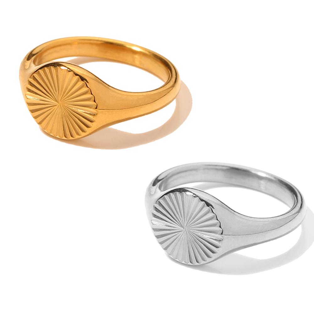 

SUNIBI Stainless Steel Rings for Women Gold Color Do Not Fade Wave Rays Texture Signet Dainty Ladies Ring Jewelry 8