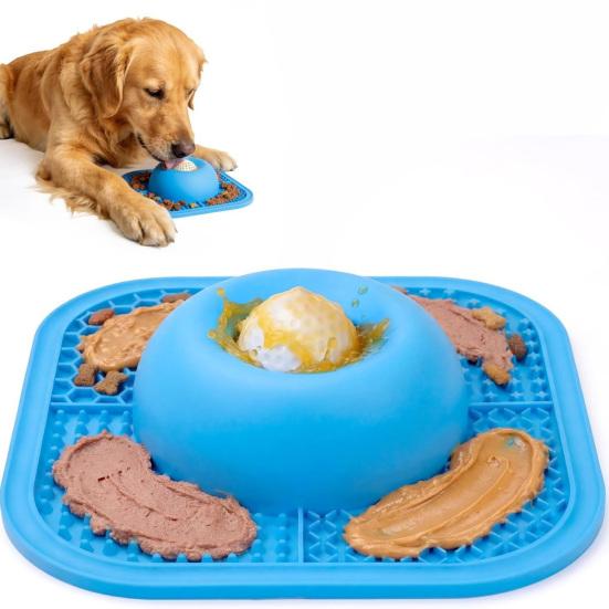 Slow Feeder Dog Bowl with Lick Mat Non-Slip Dog Lick Bowl with Interactive Rolling Ball Silicone Dog Licking Toy for Liquid And Thick Treat Dogs