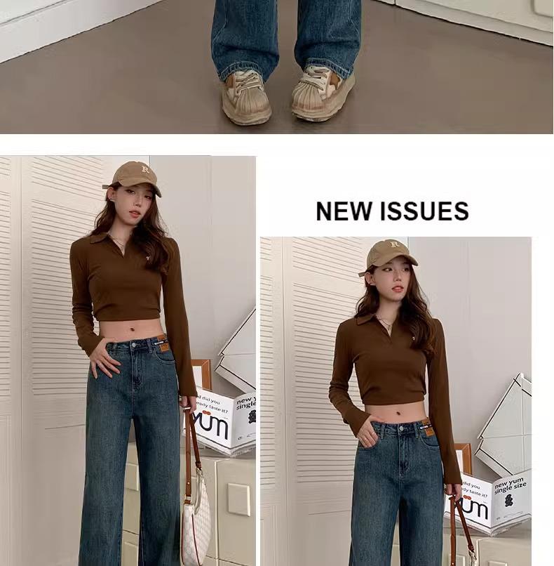 Women's 2025 Retro Wide-Leg High-Waisted Velvet Jeans - Slimming, Loose-Fit for Spring & Autumn