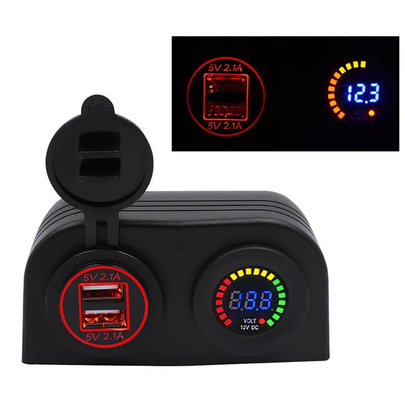 4,2 EIN Dual USB Auto Ladegerät Bunte Voltmeter Display Mit 2 Löcher Wasserdicht Zelt Basis Adapter Für Auto Motorrad marine Boot