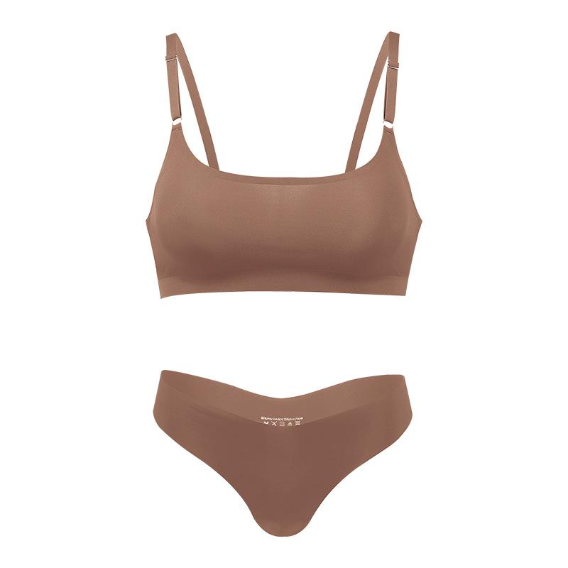 

Високоякісні безшовні безшовні бездротові бюстгальтери та жіночий комплект нижньої білизни, останнього дизайну, американського розміру L світло-коричневого кольору
