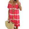 Walmart summer V-neck striped print tie-dye short-sleeved dress for women's European and American style