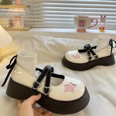 Fashion Japanese Style Lolita Shoes for Women 2024 New Round Toe Medium Heel Mary Jane Shoes Fashionable and Versatile Platform Heels