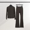 Womens Stand Collar Jacket Flared Pants Set Casual Sporty All-Match Yoga Outfit