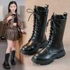 Girls High Boots Princess Boots Kids Fashion Chic Solid Black Uniform Party Shoes Martin Boots Back Autumn Winter Warm Low Heels Children Boots