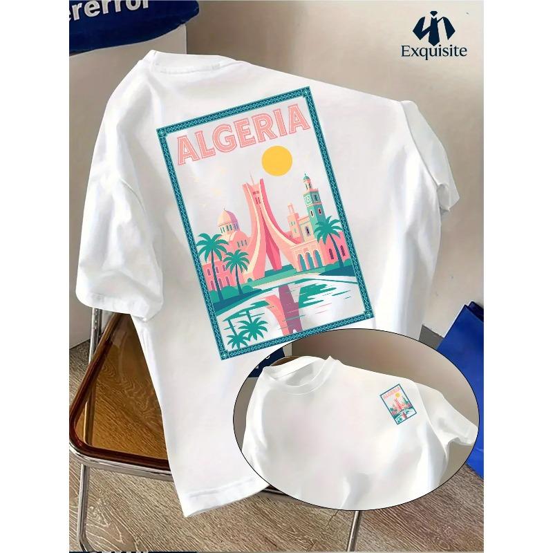 Men's Summer 100% Cotton Fashionable Casual Loose Large Size Coffee and Heartbeat Pattern Printed Round Neck Short Sleeve T-shirt